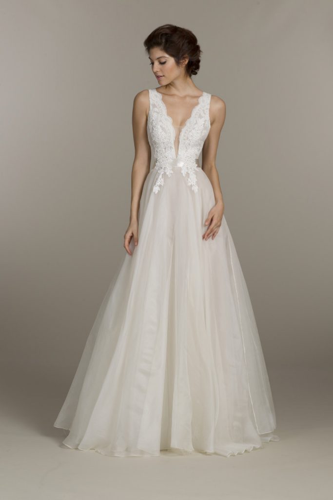 Ivory organza bridal ball gown by Tara Keely, available at alicemay.ie
