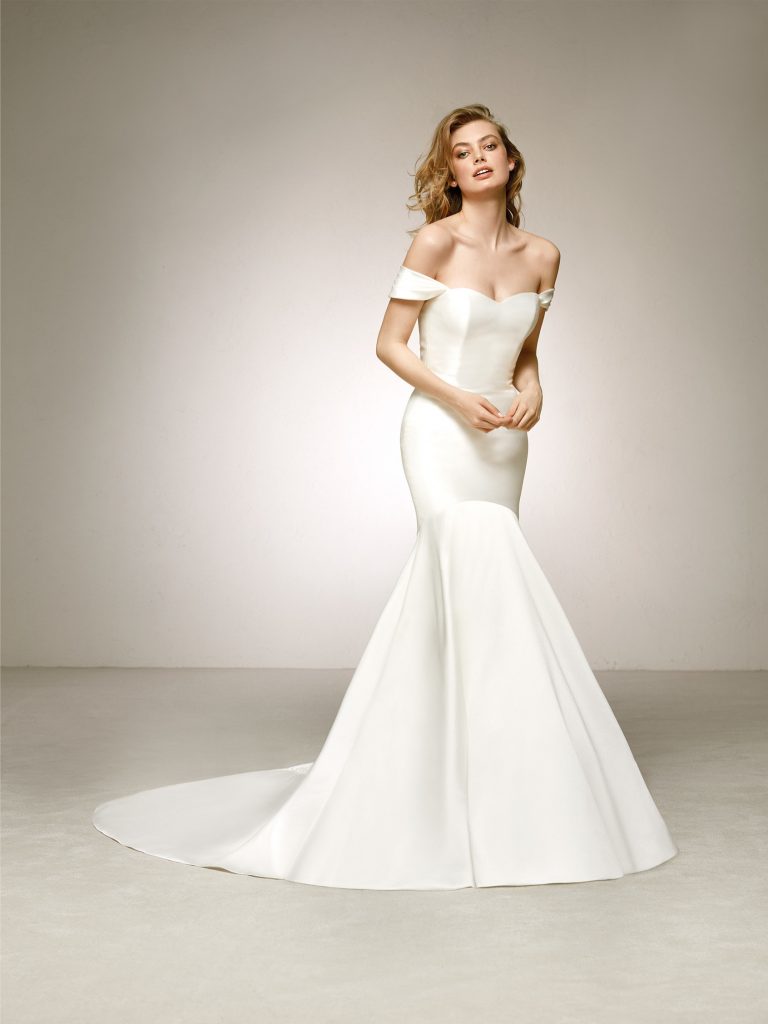 Sweetheart neckline gown by Pronovias Delco, €1,200 at thewhiteroom.ie